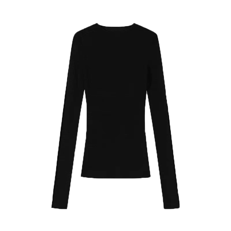 Sweater Desainer Wanita Kerah Terbalik Bergaris Lengan Panjang