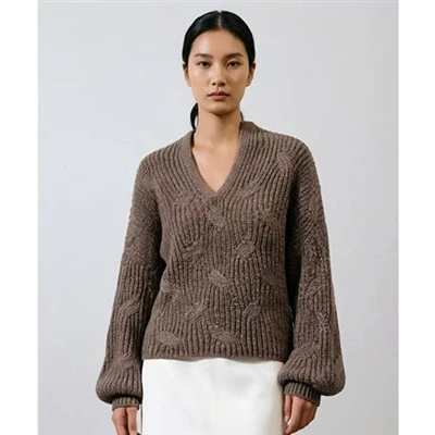Sweater Rajut Kabel Lengan Balon Musim Gugur