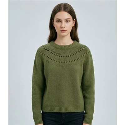 Sweater Leher Kru Yoke Kerawang Hijau