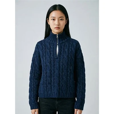Sweater Rajut Kabel Setengah Ritsleting