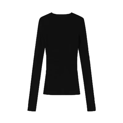 Sweater Desainer Wanita Kerah Terbalik Bergaris Lengan Panjang