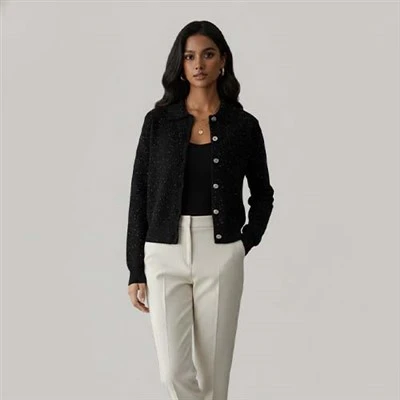Sweater Wanita Kerah V Wol Merino